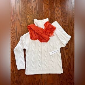 Calvin Klein Cream Cable Knit Turtleneck Sweater